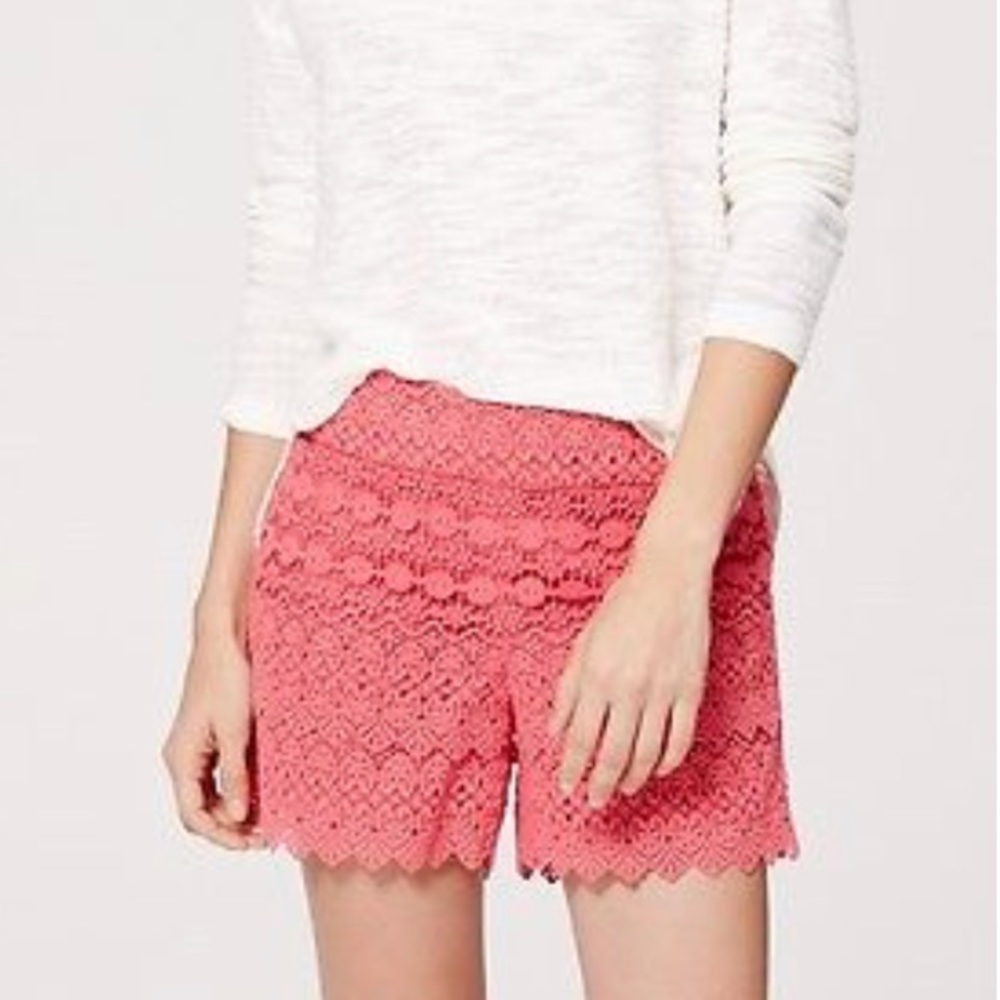 Ann Taylor Loft Cotton Floral Scallop Lace Shorts